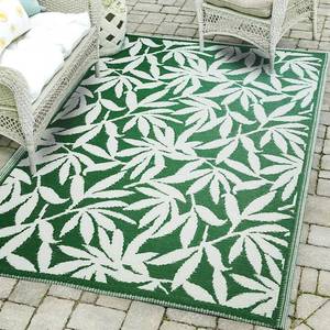 lot 2018 image: Indoor Outdoor 5X7 ft Leaves Crease Free Plastic Straw Reversible Medium Area Rug for Camping Backyard Patio Porch Picnic Travel, Green & Natural White