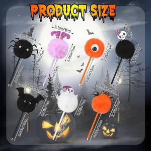 lot 2033 image: Harloon 100 Pcs Halloween Pens Pumpkin Ghost Bat Skull Spider Pens Cute Pom Pom Pen Cartoon Fluffy Pen Horror Pens for School Kids Stocking Stuffer Party Favors, Black Ink