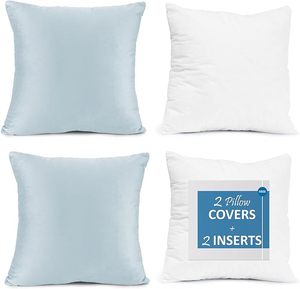 lot 2034 image: Throw Pillow Inserts Pack of 2 with Velvet Soft Solid Decorative Square Throw Pillow Covers Set for Sofa Couch Car Bedroom, 28X28 Throw Pillows Inserts with 26x26 Washable Cushion Covers, Ice Blue