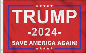 lot 5205 image: Trump 2024 Flag Save America Again Flag 3 x 5 Ft with 2 Brass Grommets for President 2024 Indoor Outdoor Decoration, Red