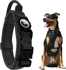 lot 5207 image: Tactical AirTag Dog Collar, Heavy Duty Dog Collar, Adjustable GPS Dog Collar Compatible with Apple AirTag, Dog Collar with AirTag Holder and Control Handle for Medium Large Dogs  Black, M 