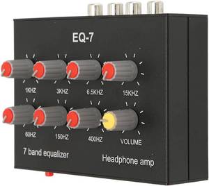 lot 5208 image: 7 Band Sound Equalizer, Output Input, 12dB High Bass Adjustment, Two channel Digital Equalizer, 3.5mm Interface, for Recording, Streaming, Podcasting