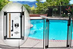 lot 5201 image: RETAIL PRICE $295.00 Pool Fence DIY by Life Saver 4 Foot Self-Closing Gate Kit, Black