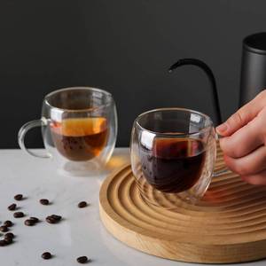 lot 5216 image: Set of 2 Double Walled Insulated Glasses Espresso Glass Mugs, 8 Oz-Clear Borosilicate Glass Mugs with Handle, for Cappuccino, Tea, Latte, Espresso, Hot Beverage