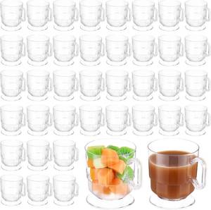 lot 5240 image: 50 Pcs Hard Plastic Coffee Cup Tea Party Cup with Handle 8 oz Disposable Coffee Mug Bulk Reusable Espresso Mug for Tea Party School Kids DIY Craft Birthday Dessert(Clear)