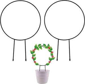 lot 5251 image: 5 Pack Metal Garden Trellis for Climbing Plants, Decorative 33 cm Potted Plant Support Pegs with Black Coating, Iron Climbing Plant Stand (Round)