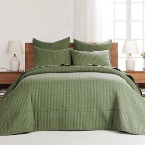 lot 6244 image: RETAIL PRICE $145.79 Levtex Home Cross Stitch Forest Green Bedspread Set - King Bedspread and Two King Shams - Cross Stitch Pattern - Bedspread (106x92in.) and Sham (20x36in.), Cotton, Forest Green