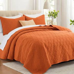lot 6251 image: Twin Size Burnt Orange Quilt Bedding Set, Summer Lightweight Basket Pattern Bedspread & Coverlet, Soft Microfiber Thin Comforter Set for All Seasons - 2 Piece(1 Quilt, 1 Pillow Sham)