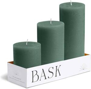 lot 6254 image: Set of 3 BASK Mottled Pillar Candles - Unscented Dark Green Pillar Candles - Dripless Large Candles Pillar - Smokeless Dark Green Pillar Candles for All Occasions