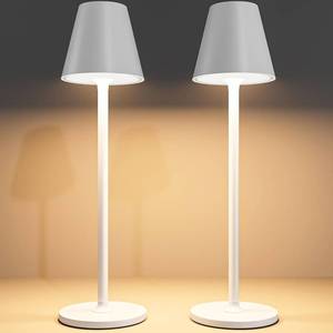 lot 6256 image: 2 Pack LED Cordless Table Lamp, 4000mAh Rechargeable Battery Desk lamp, 3 Level Brightness Portable Light, Minimalist Design, for Couple DinnerCoffee TableRestaurantBedroom, White