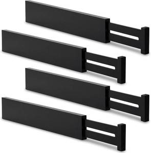 lot 6288 image: 4 PCS Bamboo Drawer Dividers, Adjustable Black Drawer Organizers for Socks, Spring Loaded, Works in Kitchen, Dresser, Bathroom, Bedroom, Drawer, Desk