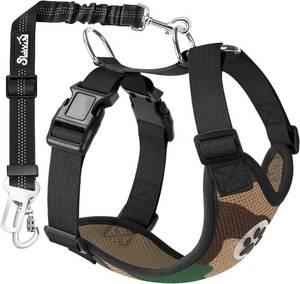 lot 6289 image: SlowTon Dog Seat Belt Harness for Car, Dog Car Harness Adjustable Mesh Breathable & Dog Seatbelt Safety Tether with Elastic Bungee for Small Medium Large Pets(Camouflage, Double Clip, S)