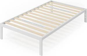 lot 11454 image: ZINUS Mia Metal Platform Bed FrameWood Slat SupportNo Box Spring NeededEasy Assembly, White, Narrow Twin