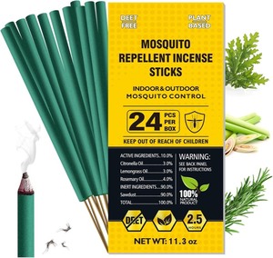 lot 329 image: Mosquito Repellent Outdoor Patio, 24PCS Natural Citronella Incense Sticks with Plant-Based Essential Oil of Lemongrass Rosemary, DEET-Free 2.5H Protection for Indoor Home Yoga Camping Fishing
