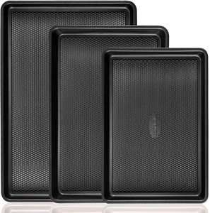lot 346 image: HONGBAKE Cookie Sheets Nonstick Baking Sheet Pan Set of 3, HalfQuarterJelly Roll Pan for Oven with Diamond Texture Pattern, 57% Thicker Carbon Steel Cookie Trays, Dark Grey