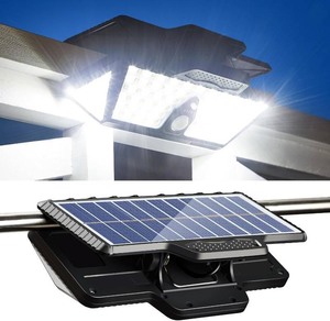 lot 353 image:  RETAIL $67.00  208LEDs Solar Lights Outdoor with Motion Sensor, 1000LM Clip on Solar Powered Security Flood Lights with 3 Mounting Ways, IP65 Waterproof Motion Sensor Lights Outdoor for Garage Walkway Driveway