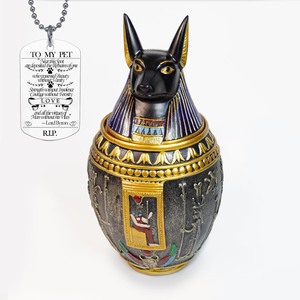 lot 364 image: Egyptian-Style Resin Pet Urn for Dogs and Cats Ashes - Anubis, Medium to Large, Handcrafted Artifact, 13.53 oz, Home Decor