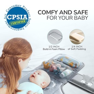 lot 365 image: Portable Diaper Changing Pad for Baby, Detachable Travel Changing Pad with Baby Wipes Pocket, Gifts for Baby Shower, Newborn Girls and Boys (Grey)
