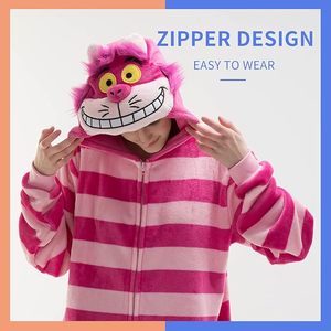 lot 368 image: Cheshire Cat Snug Fit Unisex Adult Onesie Pajamas, Flannel Cosplay Animal One Piece Halloween Costume Sleepwear Homewear