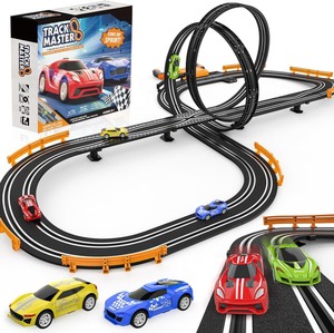 lot 370 image: Slot-Car-Race-Track-Sets for Boys Kids, Battery or Electric Race Car Track with 4 High-Speed Slot Cars, Dual Racing Game 2 Hand Controllers Circular Overpass Track, Toys Gifts for 6-8 8-12 Boys Girls