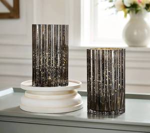 lot 358 image: Set of 2 Illuminated Mercury Glass Hurricanes by Valerie Decorative Cylinder Vase for Living Room, Office, Wedding, Holiday, Table Centerpiece, Floral Arrangement, Large, 6 Diameter & 9.5 Tall 2 PACK