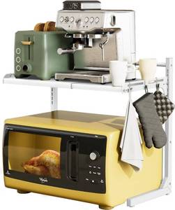 lot 367 image: White Extendable Microwave Oven Rack Adjustable Microwave Stand Kitchen Counter Shelf Kitchen Countertop Organizer Microwave Shelf