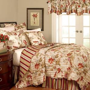 lot 378 image: Waverly Charleston Chirp Modern Farmhouse Floral 3-Piece Reversible Quilt Bedspread Set, TwinTwin XL, Papaya