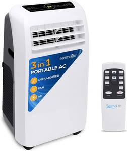 lot 210 image: RETAIL PRICE $369.90 SereneLife Small Air Conditioner Portable 10,000 BTU with Built-in Dehumidifier - Portable AC unit for rooms up to 450 sq ft - Remote Control, Window Mount Exhaust Kit