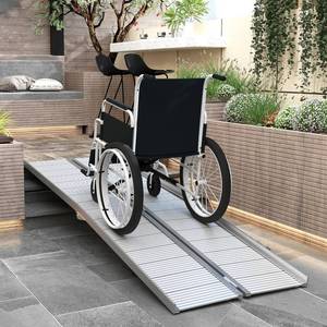 lot 221 image: RETAIL PRICE $302.99 Wheelchair Ramp 8FT, Foldable Aluminum Threshold Ramp with Non-Slip Surface and Handle