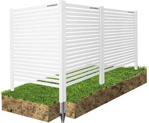 lot 222 image: Air Conditioner Fence - 48 W x 48 H Trash Can Fence, Easy Assembly Privacy Fence Panels for Outside, Decorative Screen for AC Units & Pool Equipment, White Vinyl Fence 3 Panels