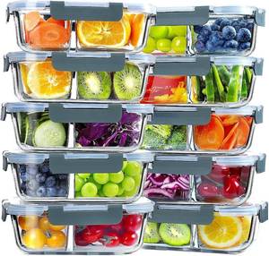 lot 6675 image: VERONES 10 Pack Glass Meal Prep Containers 2 Compartment Set, 30 OZ Airtight Glass Lunch Containers, Glass Food Storage Containers with Lids, for Microwave, Oven, Freezer & Dishwasher Friendly, Gray