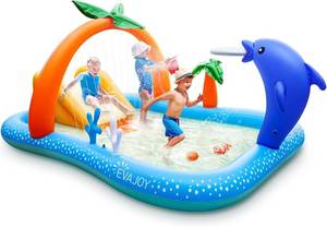 lot 6676 image: Kiddie Pool Inflatable Play Center Kiddie Pool with Slide, 95x75x40, Blue