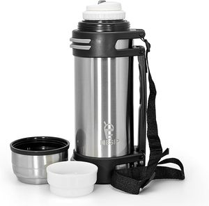 lot 6686 image: Massive Icesip 70oz Coffee Thermos Travel for HotCold Drinks, Stainless Steel Water Bottle, Vacuum Insulated Water Bottle With 2 Plastic Cup Lid, 2L Silver