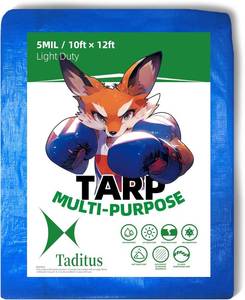 lot 6694 image: 10x12 Feet, 5 Mil Thick, Taditus Blue Poly Tarps with Grommets Every 36, 8x8 Weave, Waterproof Multipurpose Protective Cover for Home, Boat, Car, Camping