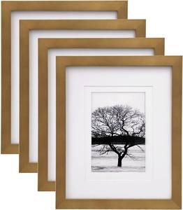 lot 6713 image: 8x10 Picture Frames 4 Pack, for Pictures 4x6 or 5x7 with Mat Made of Solid Wood Covered by Plexiglass for Table Top Display and Wall Mounting Photo Frames, Light Brown