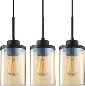 lot 6717 image: 3 Pack Modern Farmhouse Hanging Kitchen Island 3.9 Inch Clear Amber Glass Shade Pendant Light Fixture,Black Finish for Kitchen Island Dining Room Bedside