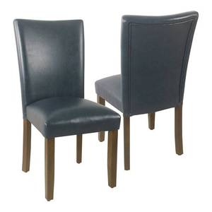 lot 10100 image: Set of 2 HomePop 38 Faux Leather Parsons Dining Chairs in Dark Blue