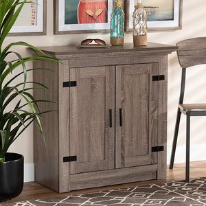 lot 10103 image: Baxton Studio Bruce Modern Contemporary Farmhouse Oak Brown Finished Wood 2-Door Shoe Storage Cabinet
