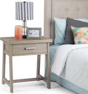 lot 10112 image: SIMPLIHOME Sawhorse SOLID WOOD 24 Inch Wide Modern Industrial Bedside Nightstand Table in Distressed Grey, For the Living Room and Bedroom