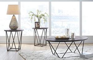 lot 10127 image: Signature Design by Ashley Neimhurst Modern 3-Piece Living Room Set, Includes Coffee Table and End Tables, Dark Brown with Metal Legs