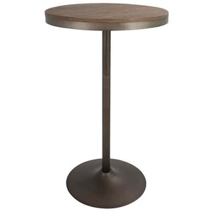 lot 10130 image: LumiSource, Dakota Industrial Adjustable Bar Table  Antique Metal Frame & Distressed Bamboo Top,  Adjustable Round PubDinette Table