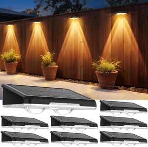 lot 446 image: Solar Fence Lights Outdoor 8 Pack - 3 Modes (WarmNeutralCool White), Fence Lights Solar Powered for Outside, IP65 Waterproof, Auto ONOff Deck Lighting for Wall, Step, Patio, Pathway, Stairs