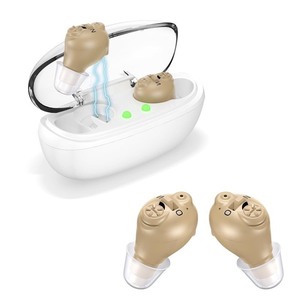 lot 450 image: Mini Rechargeable Senior Digital Sound Amplifier (PSAP) with Noise Reduction, Portable Charging Case (Pair)