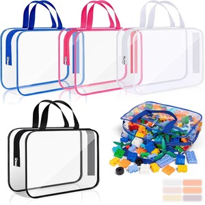 lot 451 image: 4Pack Large Clear Toy Storage Bags PVC Organizers Toy Bags with Labels, Reusable Travel Waterproof Organizer with Zipper for Building Blocks Puzzle Kids Books4 Colors