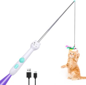 lot 466 image: 3in1 Cat Toy, Rechargeable UV Flashlight and Retractable Rod with Feather Toy, USB-C White Light & 395nm Blacklight for Pet Urine Stains, Bed Bugs, Interactive Toy for Cat, Kitten
