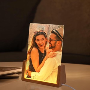 lot 467 image: Life 2 Pack Sublimation Night Lights Blanks LED Glass Photo Frames Panels White 5 x 7 with Warm Light,with Wood Stand for Heat Press Machine Printing