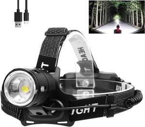 lot 474 image: LED Headlamp Flashlight, Super Bright 50000 Lumens Rechargeable Headlamp with 3 Modes & IP65 Waterproof Zoomable Head Lamp, 90° Adjustable for Outdoor Camping Fishing
