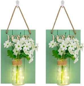 lot 487 image: Hanging Wall Planter  Glass Wall Flower Vase with LED String Lights, Indoor Wall Decor for Home and Office