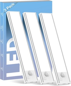 lot 490 image: 3 Pack 7 inch Closet Lights, Wireless Under Cabinet Lighting, 30 LED Rechargeable Motion Sensor Light, Dimmable, 3 Color Temperatures, Counter Lights for Kitchen, Pantry, Bedroom, Wardrobe