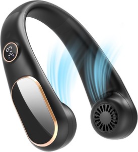 lot 1817 image: SLENPET Neck Fan, Rechargeable Personal Portable, Hands Free wearable Battery Operated 5 Speeds, USB Neck Cooling for Indoor Outdoor, Adjustable Width Fit, Digital Display, 4-12 Hours